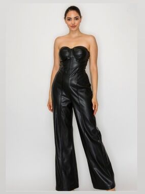Tube Sweetheart Faux Leather Wide Jumpsuit NWT